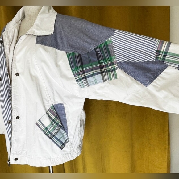 Vintage 80s Patchwork Plaid White Jacket - Picture 8 of 14